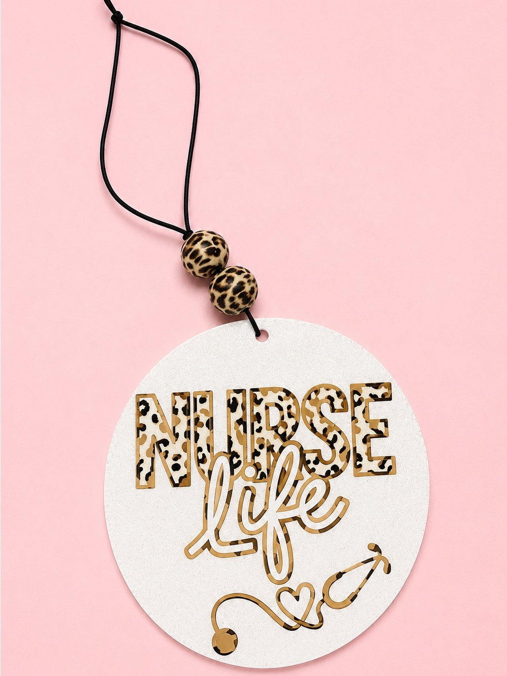 Nurse Life Leopard Accent Rearview Car Charm - Gold & Black 4in